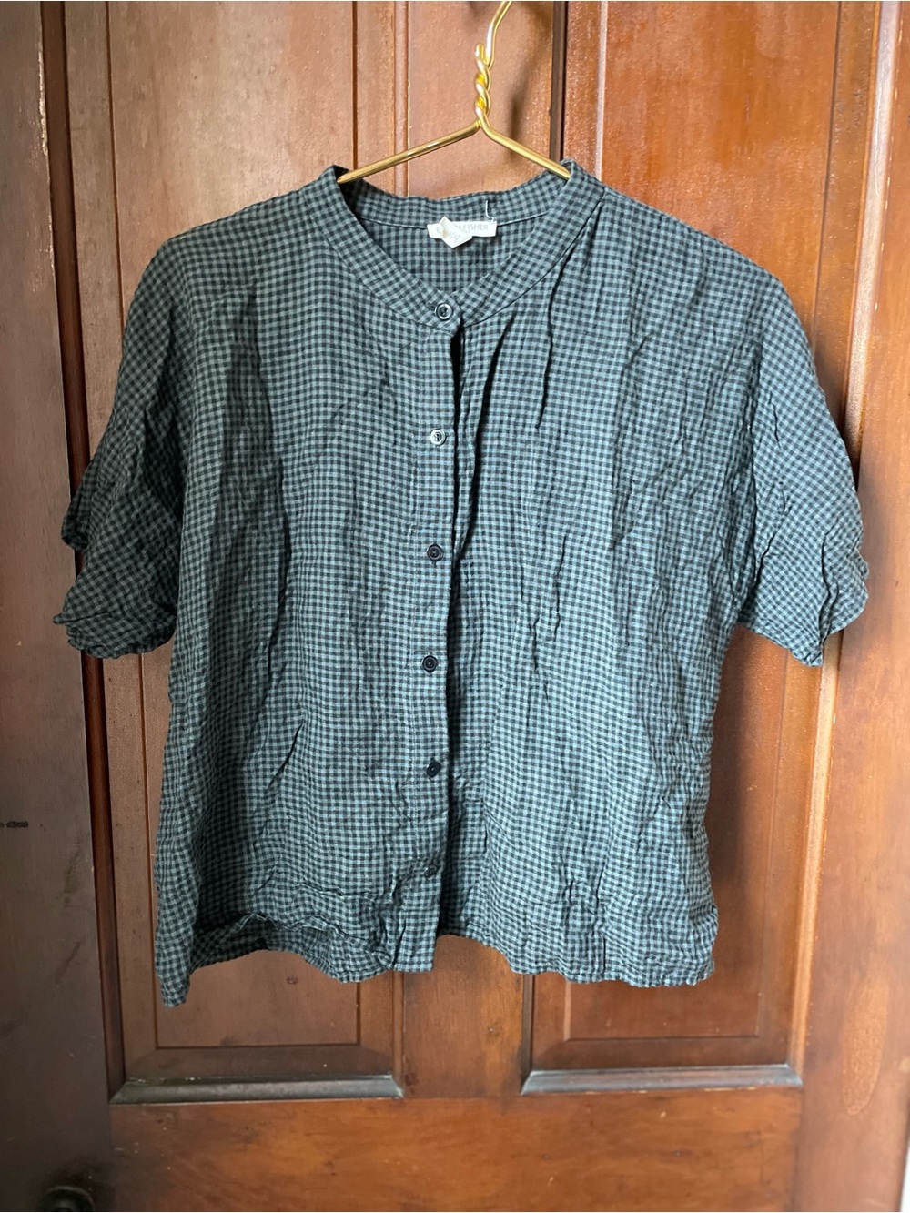 Eileen Fisher women's petite large 100% organic linen button down top